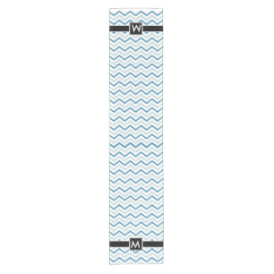 Personalized Chevron Zigzag Aqua Blue Short Table Runner