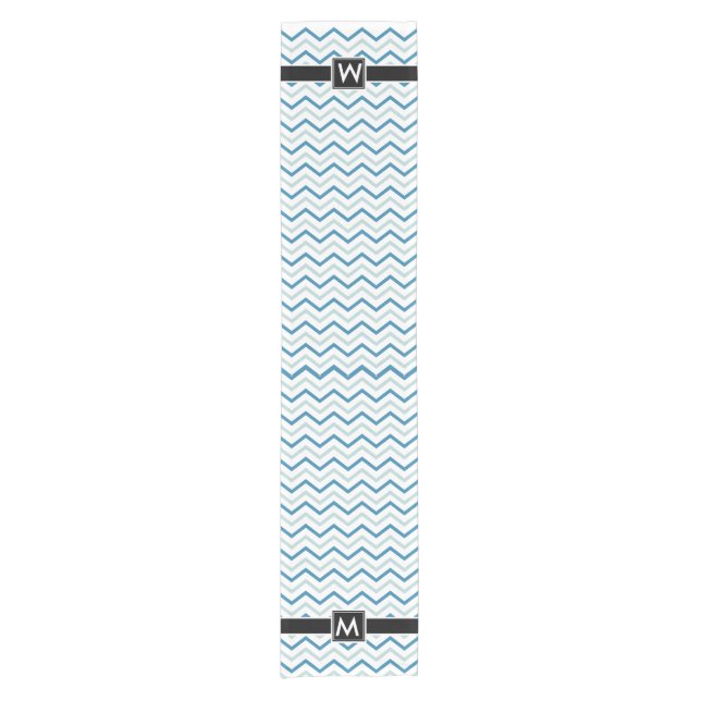 Personalized Chevron Zigzag Aqua Blue Short Table Runner (Front)