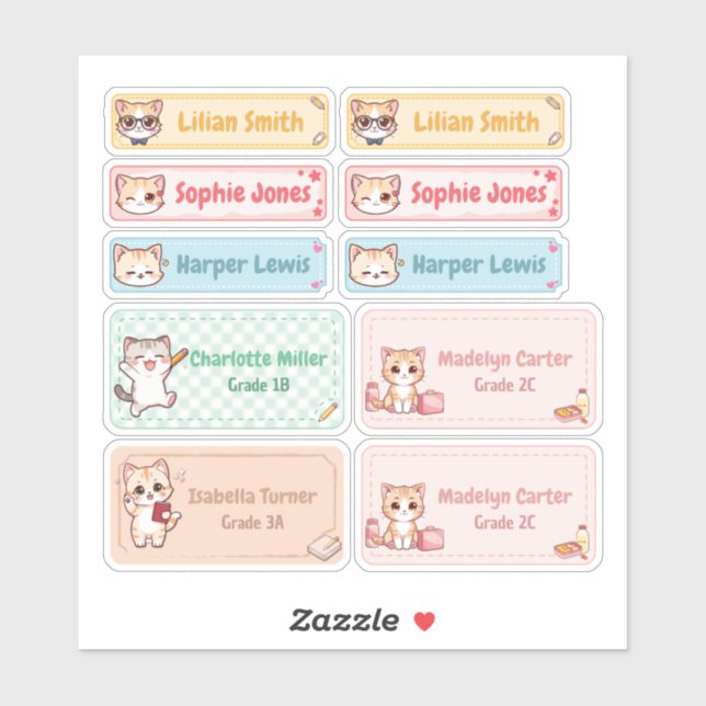 Personalized Chibi Kitten Name Labels (Sheet)