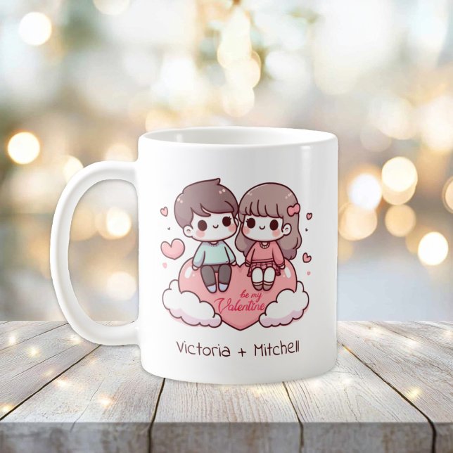 Personalized Chibi-Style Be Mine Couple  Coffee Mug (Personalized Chibi-Style Be Mine Couple Mug)
