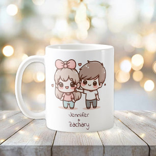 Personalized Chibi-Style Flirting Couple  Coffee Mug