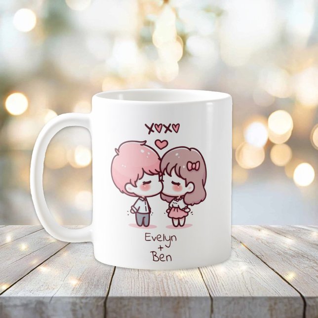 Personalized Chibi-Style Kissing Couple  Coffee Mug (Personalized Chibi-Style Kissing Couple Mug)