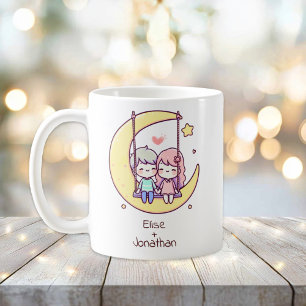 Personalized Chibi-Style Moon Swing Couple  Coffee Mug