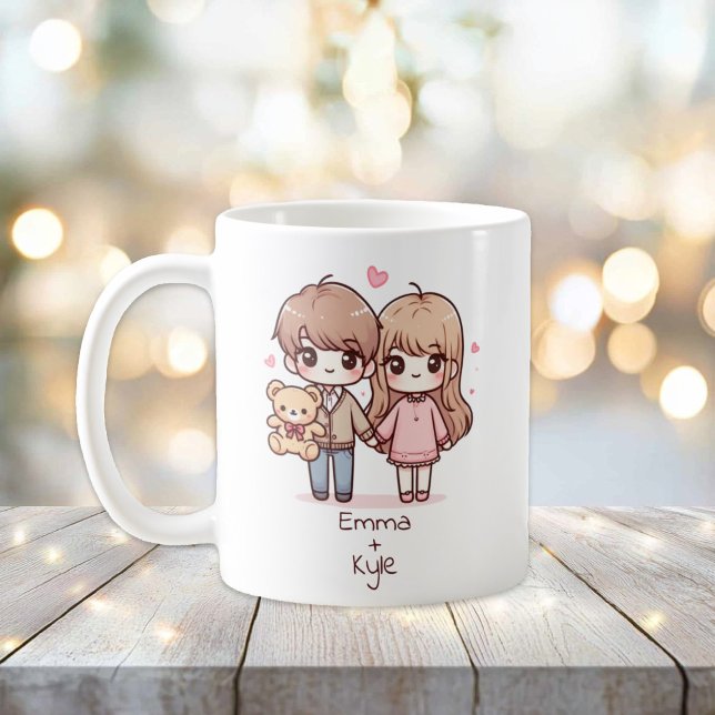 Personalized Chibi-Style Teddy Bear Couple  Coffee Mug (Personalized Chibi-Style Teddy Bear Couple Mug)
