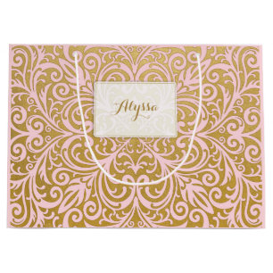 Personalized Chic and Glam Upscale Pink and Gold Large Gift Bag
