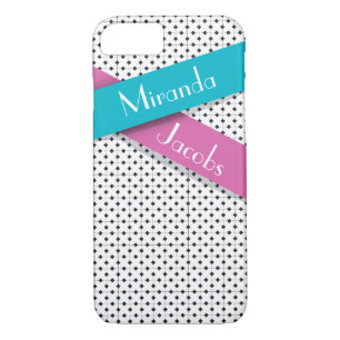 Personalized Chic Black White Blue Pink Ribbons iPhone 8/7 Case