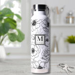 Personalized Chic Black White Monogram Water Bottle<br><div class="desc">Add a touch of chic elegance to your daily routine with this stylish water bottle, featuring a personalized monogram and name framed within a chic square detail. The bottle showcases a beautiful botanical floral pattern, bringing a sense of nature and spring to your hydration. The combination of bold serif font...</div>