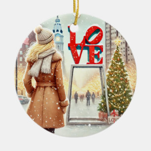 Personalized Chic Blonde Woman at LOVE Philly  Ceramic Ornament