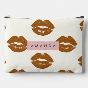 Personalized Chic Brown Lip Print Design Accessory Pouch
