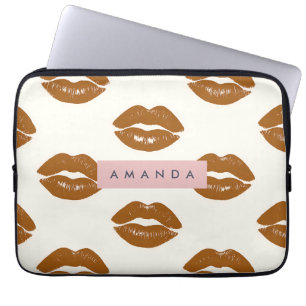 Personalized Chic Brown Lip Print Design Laptop Sleeve