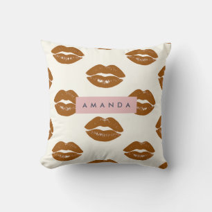 Personalized Chic Brown Lip Print Design Throw Pillow