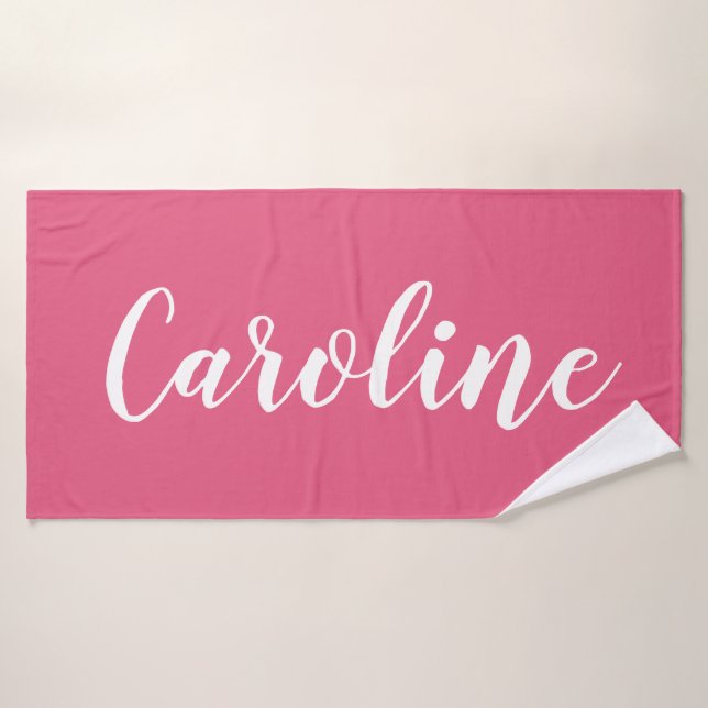 Personalized Chic Calligraphy Name Modern Pink Bath Towel Set (Bath Towel)