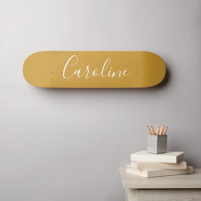 Personalized Chic Calligraphy Name Mustard Yellow Skateboard (Wall Art (Horz))