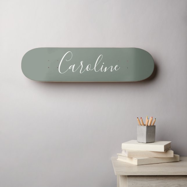 Personalized Chic Calligraphy Name Sage Green Skateboard (Wall Art (Horz))