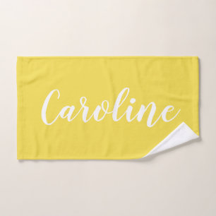 Personalized Chic Calligraphy Name Summer Yellow Bath Towel Set