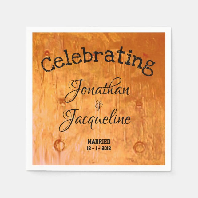 Personalized Chic Copper Fine Art Wedding Napkins (Front)