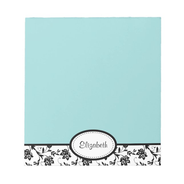 Personalized Chic Damask Floral Blue Notepad (Front)