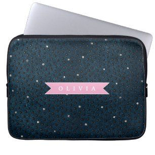 Personalized chic dark denim rhinestone pattern laptop sleeve