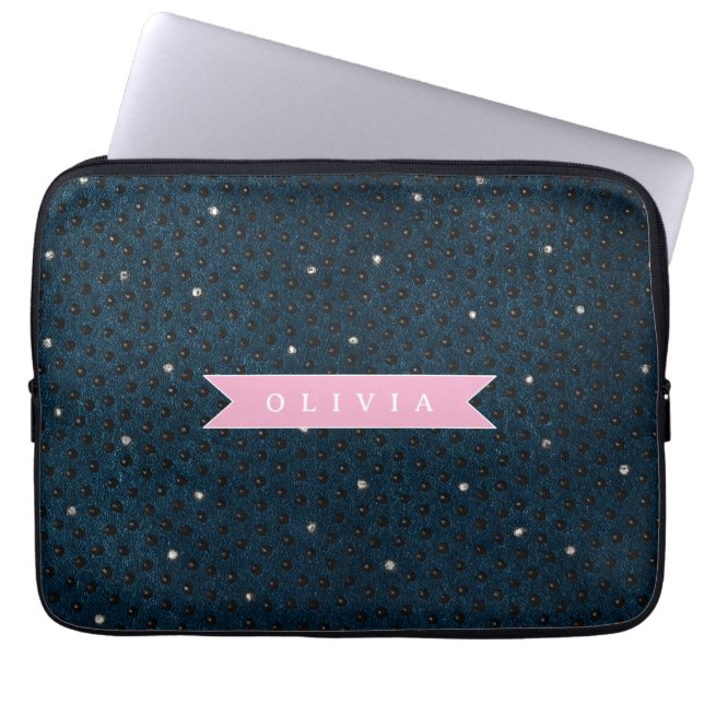 Personalized chic dark denim rhinestone pattern laptop sleeve (Front)
