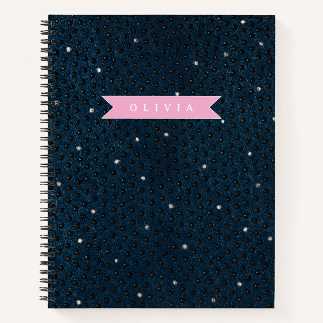 Personalized chic dark denim rhinestone pattern notebook (Front)