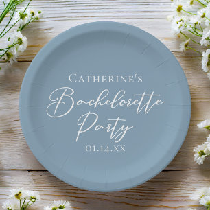 Personalized Chic Dusty Blue Bachelorette Party Paper Plate