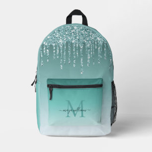Personalized Chic Dusty Blue Glitter Drips Glam Printed Backpack