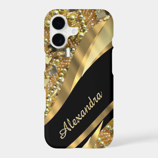 Personalized chic elegant black and gold bling