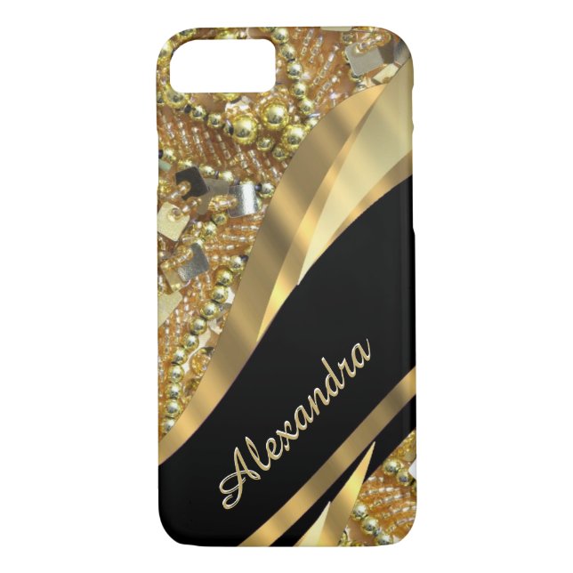 Personalized chic elegant black and gold bling Case-Mate iPhone case (Back)