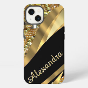 Personalized chic elegant black and gold bling iPhone 13 case