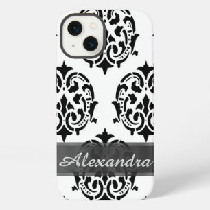 Personalized chic elegant black and white damask iPhone 13 case