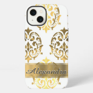 Personalized chic elegant gold and white damask iPhone 13 case