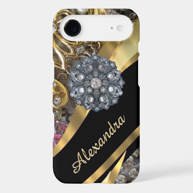Personalized chic elegant gold rhinestone bling Case-Mate iPhone case (Back)