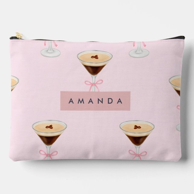 Personalized Chic Espresso Cocktail Pattern Accessory Pouch (Front)