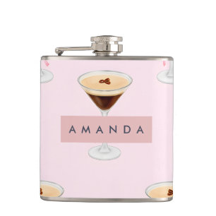 Personalized Chic Espresso Cocktail Pattern Hip Flask