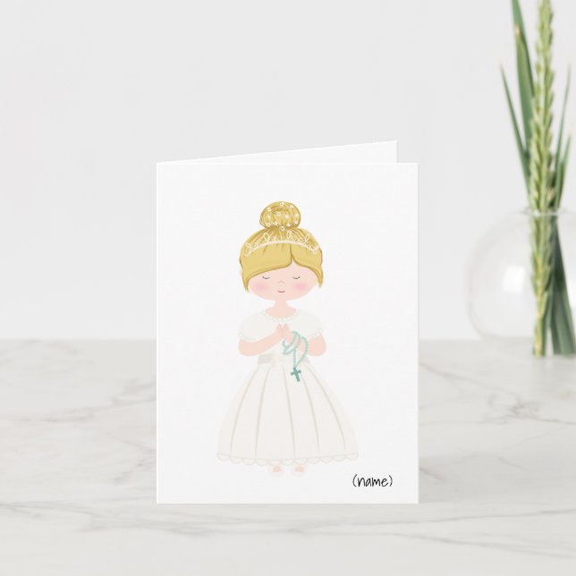 Personalized Chic First Communion-Blonde Hair Girl Card (Front)