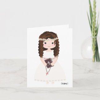 Personalized Chic First Communion-Brown Hair Girl Card