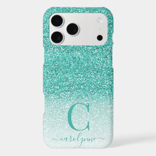 Personalized Chic Girly Teal Green Ombre Glitter