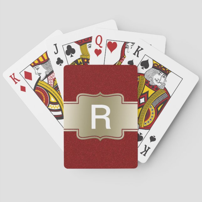 Personalized Chic Gold and Red Glitter Effect Playing Cards (Back)