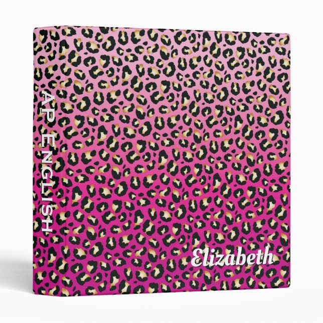 Personalized Chic Hot Pink Leopard Print Binder (Front/Spine)