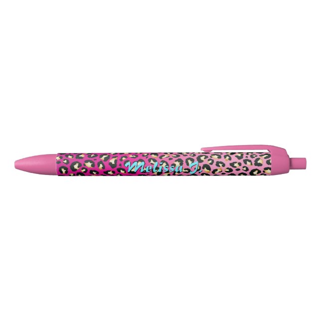 Personalized Chic Hot Pink Leopard Print Black Ink Pen (Top)