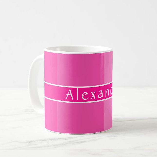Personalized Chic Hot Pink Striped Coffee Mug (Front Left)