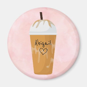 Personalized Chic Iced Coffee Trendy Pink Magnet