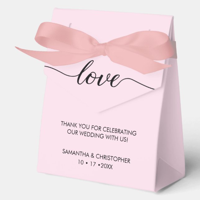Personalized Chic Love ScrIpt Black Pink Wedding Favor Box (Front)
