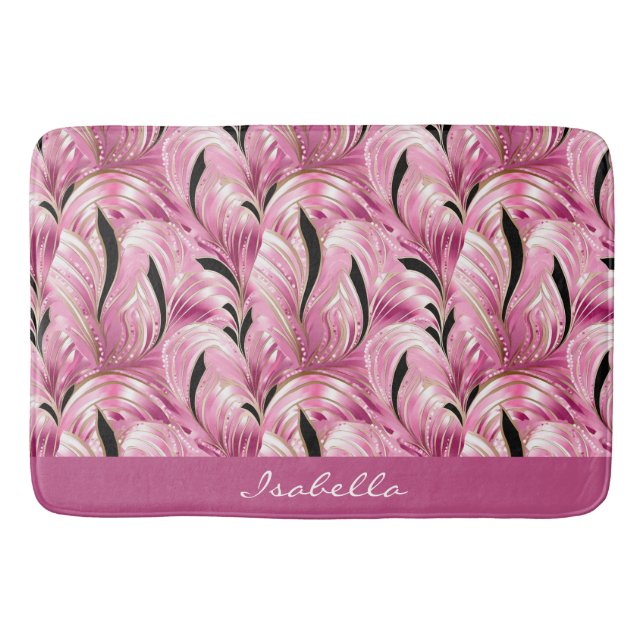 Personalized Chic Luxury Pink Glam Pattern Bath Mat (Front)
