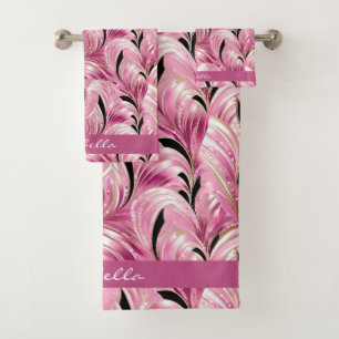 Personalized Chic Luxury Pink Glam Pattern Shower Bath Towel Set