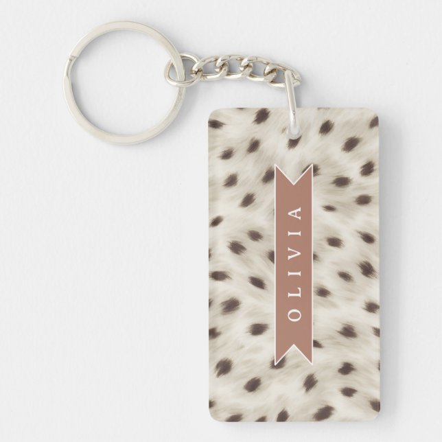 Personalized Chic Neutral Leopard Animal Print Keychain (Front)