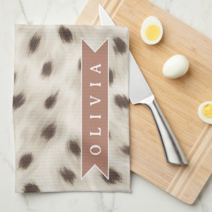 Personalized Chic Neutral Leopard Animal Print Kitchen Towel