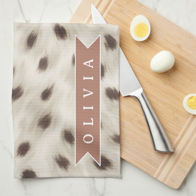 Personalized Chic Neutral Leopard Animal Print Kitchen Towel (Quarter Fold)