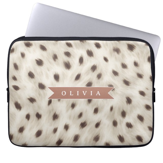 Personalized Chic Neutral Leopard Animal Print Laptop Sleeve (Front)