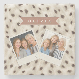 Personalized Chic Neutral Leopard Animal Print Stone Coaster